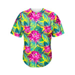 Tropical Lotus Pattern Print Men's Baseball Jersey