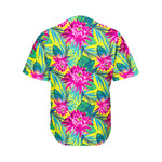 Tropical Lotus Pattern Print Men's Baseball Jersey