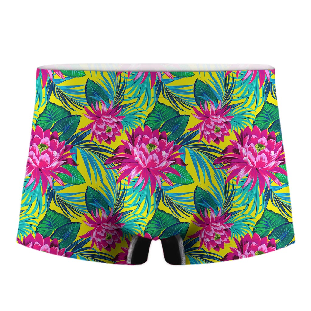 Tropical Lotus Pattern Print Men's Boxer Briefs