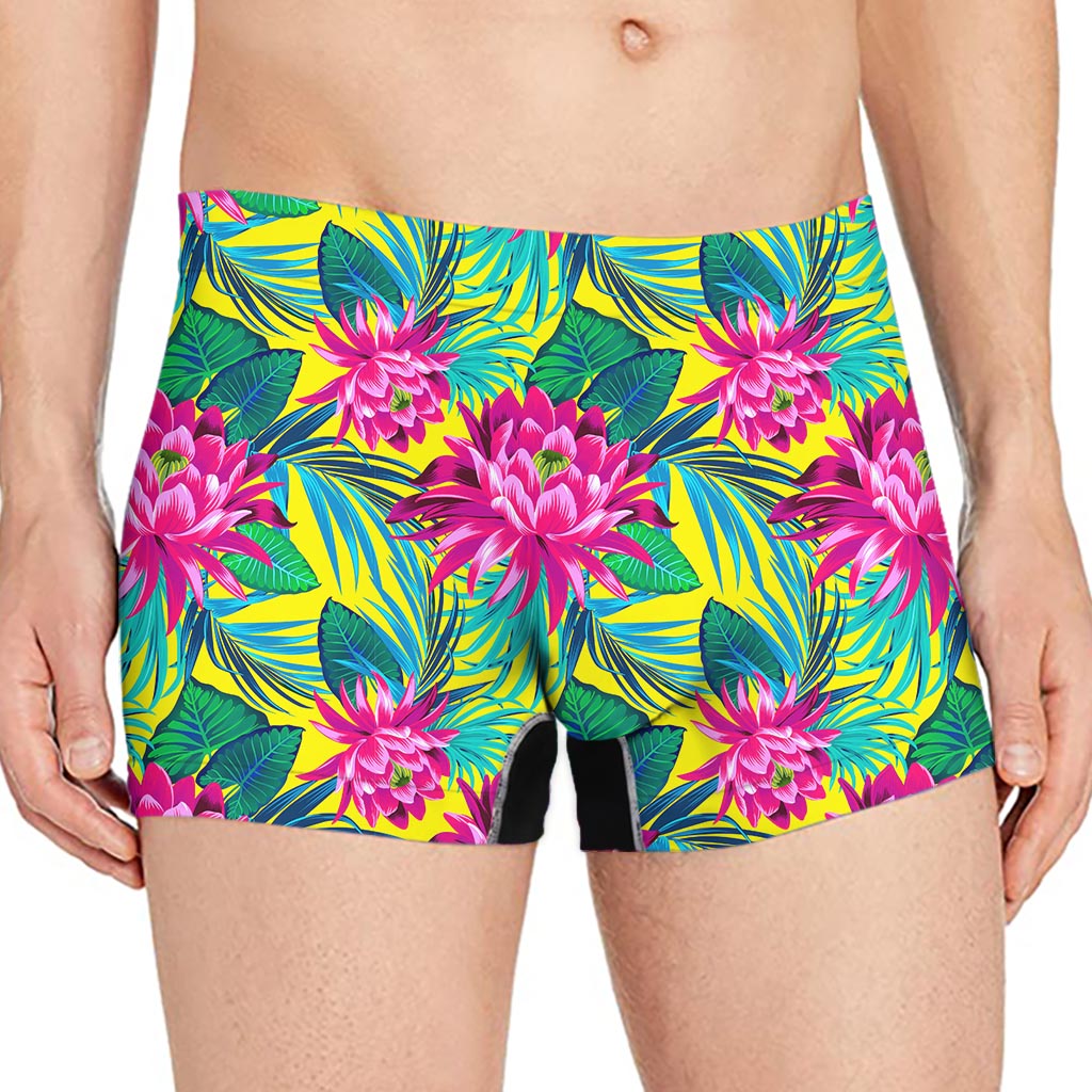 Tropical Lotus Pattern Print Men's Boxer Briefs