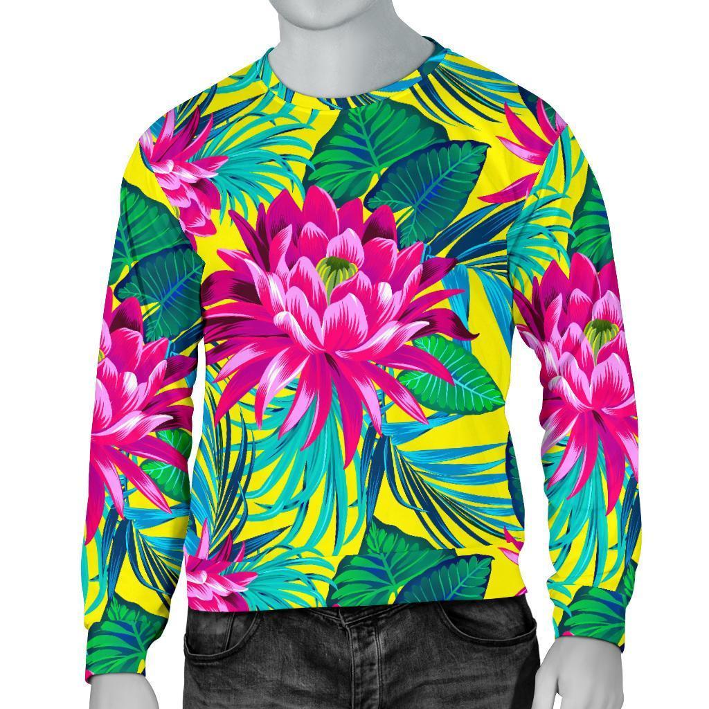 Tropical Lotus Pattern Print Men's Crewneck Sweatshirt GearFrost