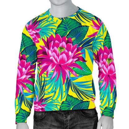 Tropical Lotus Pattern Print Men's Crewneck Sweatshirt GearFrost
