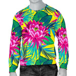 Tropical Lotus Pattern Print Men's Crewneck Sweatshirt GearFrost