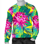 Tropical Lotus Pattern Print Men's Crewneck Sweatshirt GearFrost