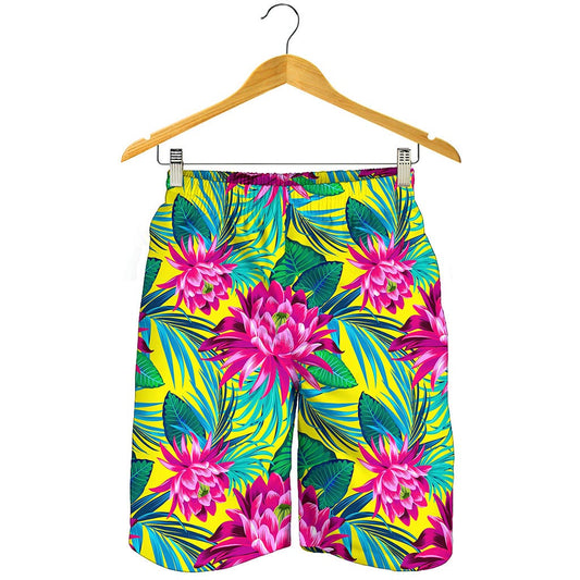 Tropical Lotus Pattern Print Men's Shorts