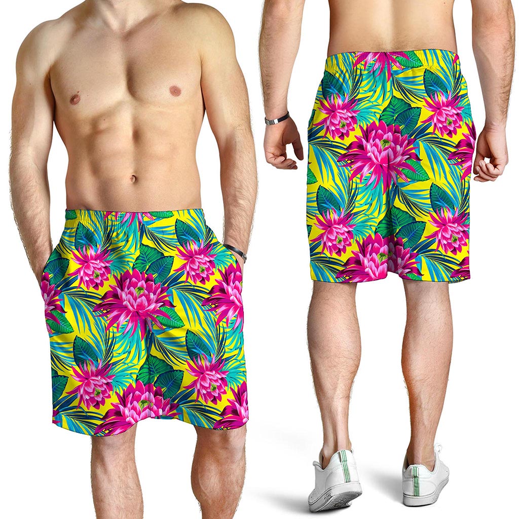 Tropical Lotus Pattern Print Men's Shorts