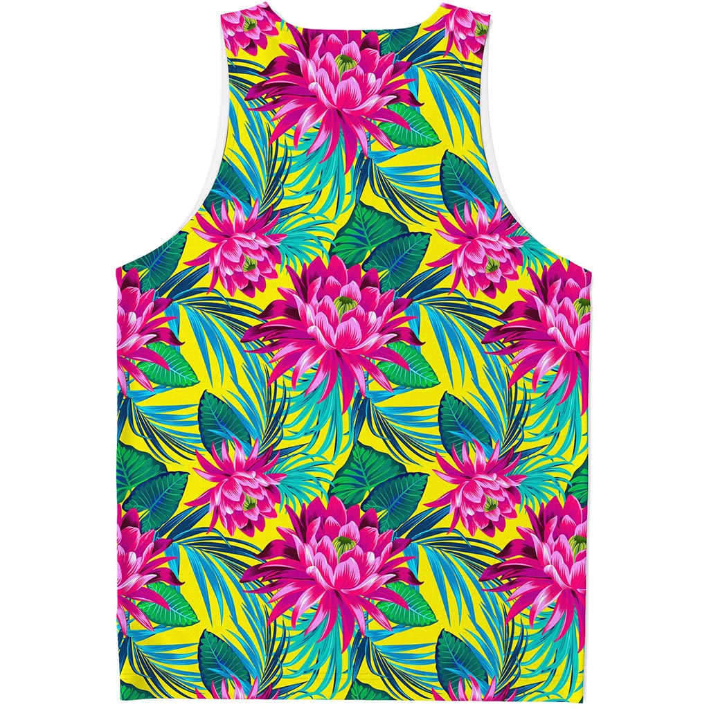 Tropical Lotus Pattern Print Men's Tank Top