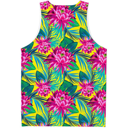 Tropical Lotus Pattern Print Men's Tank Top