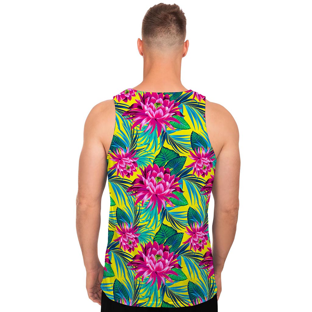Tropical Lotus Pattern Print Men's Tank Top