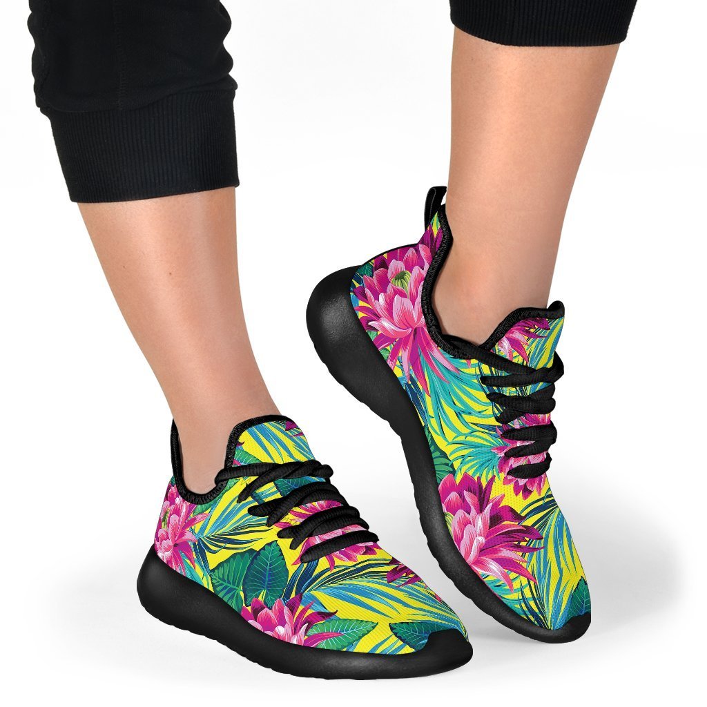 Tropical Lotus Pattern Print Mesh Knit Shoes GearFrost