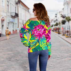 Tropical Lotus Pattern Print Off Shoulder Sweatshirt GearFrost