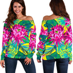 Tropical Lotus Pattern Print Off Shoulder Sweatshirt GearFrost