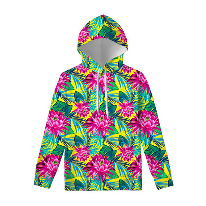 Tropical Lotus Pattern Print Pullover Hoodie