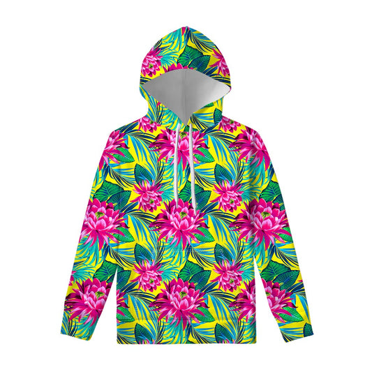 Tropical Lotus Pattern Print Pullover Hoodie