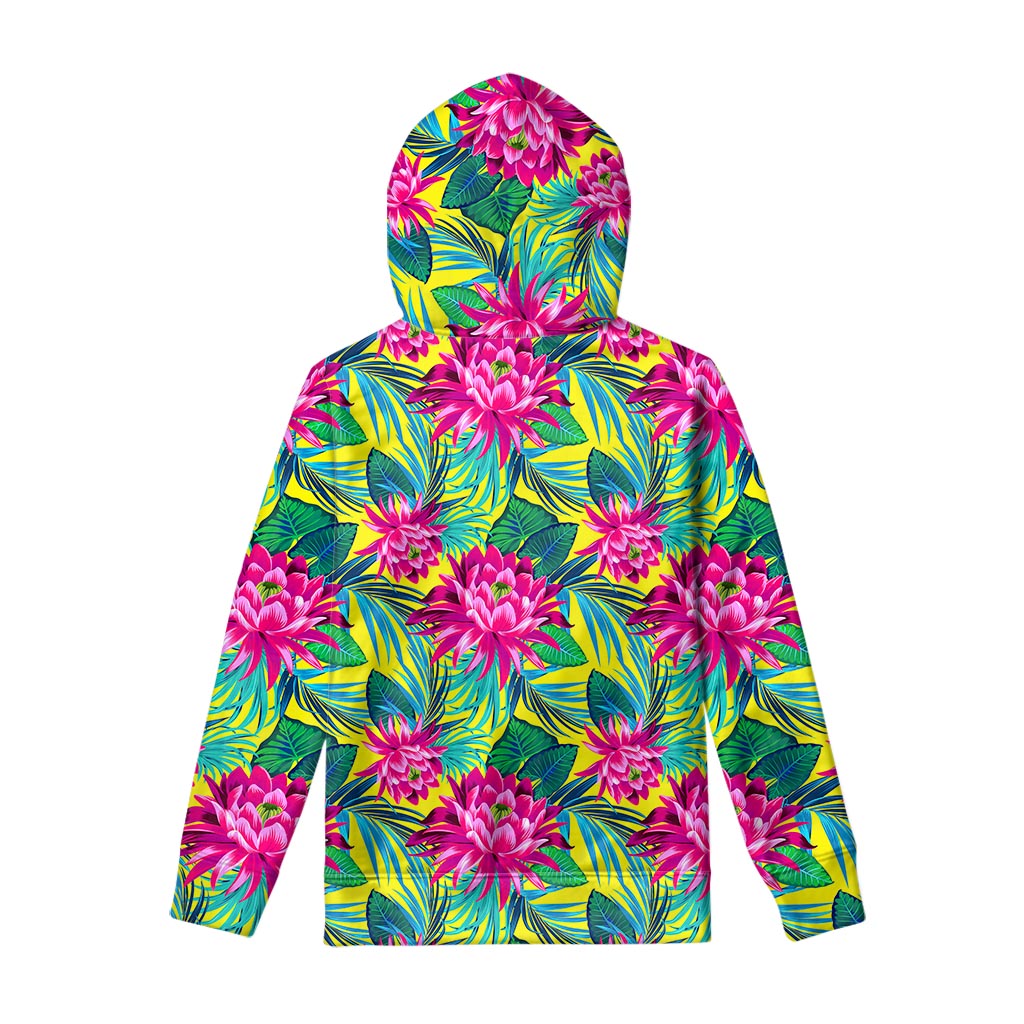 Tropical Lotus Pattern Print Pullover Hoodie