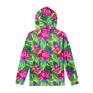 Tropical Lotus Pattern Print Pullover Hoodie