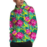 Tropical Lotus Pattern Print Pullover Hoodie