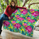 Tropical Lotus Pattern Print Quilt