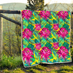 Tropical Lotus Pattern Print Quilt