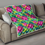 Tropical Lotus Pattern Print Quilt