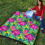 Tropical Lotus Pattern Print Quilt