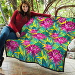 Tropical Lotus Pattern Print Quilt
