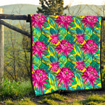Tropical Lotus Pattern Print Quilt