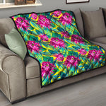 Tropical Lotus Pattern Print Quilt