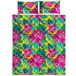 Tropical Lotus Pattern Print Quilt Bed Set