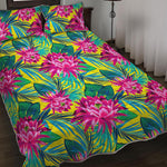 Tropical Lotus Pattern Print Quilt Bed Set