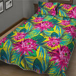 Tropical Lotus Pattern Print Quilt Bed Set