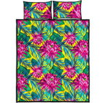 Tropical Lotus Pattern Print Quilt Bed Set