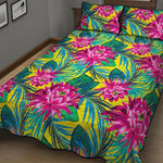 Tropical Lotus Pattern Print Quilt Bed Set