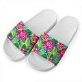 Tropical Lotus Pattern Print White Slide Sandals