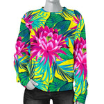 Tropical Lotus Pattern Print Women's Crewneck Sweatshirt GearFrost