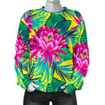 Tropical Lotus Pattern Print Women's Crewneck Sweatshirt GearFrost