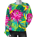 Tropical Lotus Pattern Print Women's Crewneck Sweatshirt GearFrost