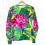 Tropical Lotus Pattern Print Women's Crewneck Sweatshirt GearFrost