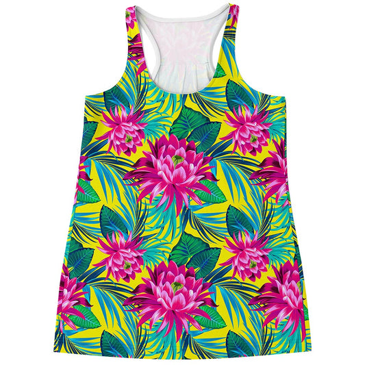 Tropical Lotus Pattern Print Women's Racerback Tank Top