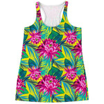 Tropical Lotus Pattern Print Women's Racerback Tank Top