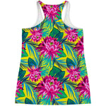 Tropical Lotus Pattern Print Women's Racerback Tank Top