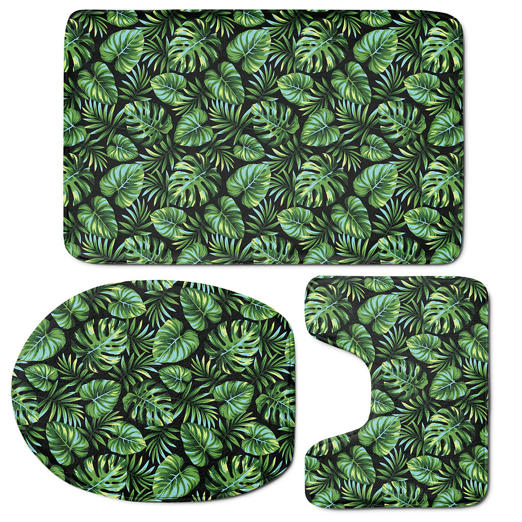 Tropical Monstera Leaves Pattern Print 3 Piece Bath Mat Set