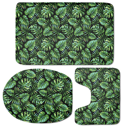 Tropical Monstera Leaves Pattern Print 3 Piece Bath Mat Set