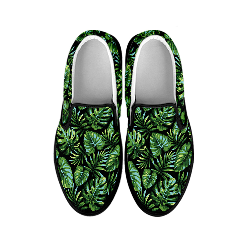 Tropical Monstera Leaves Pattern Print Black Slip On Shoes