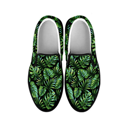 Tropical Monstera Leaves Pattern Print Black Slip On Shoes