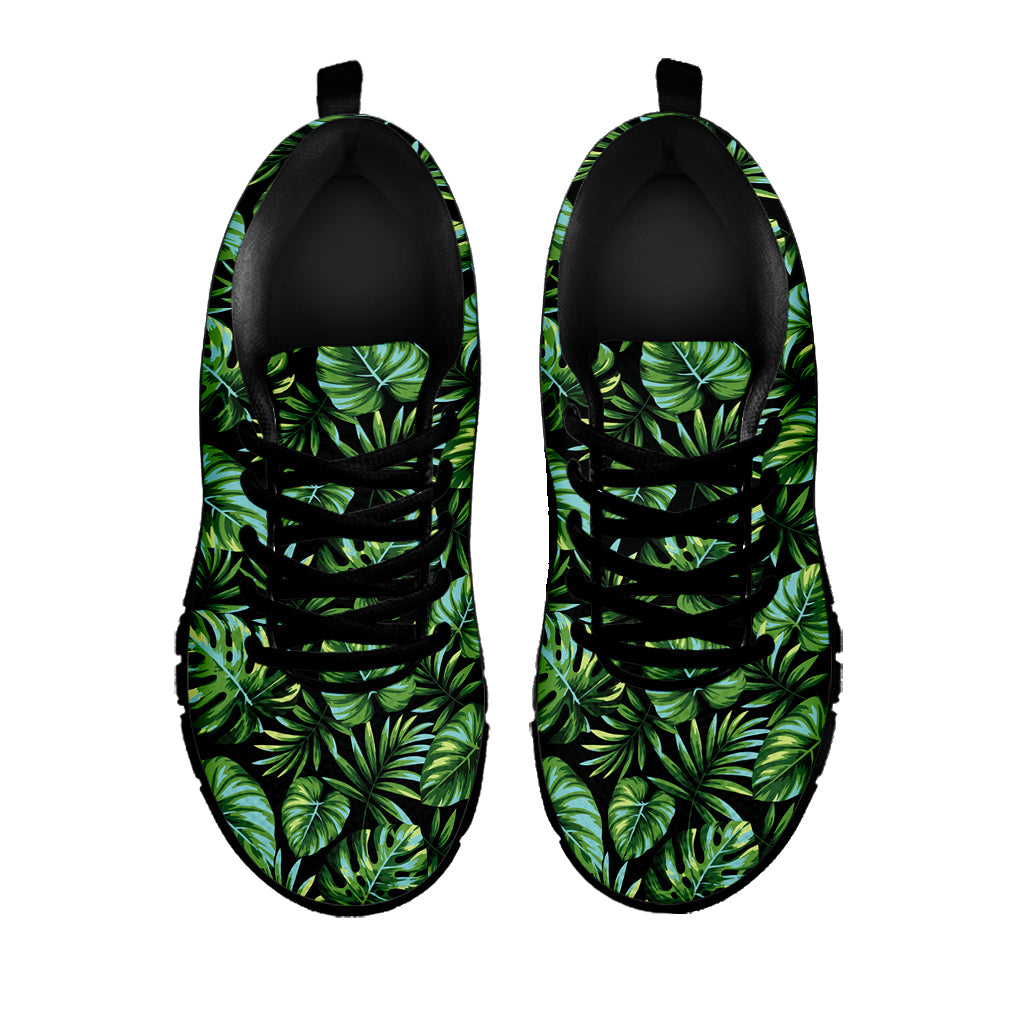 Tropical Monstera Leaves Pattern Print Black Sneakers