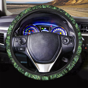 Tropical Monstera Leaves Pattern Print Car Steering Wheel Cover