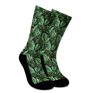Tropical Monstera Leaves Pattern Print Crew Socks