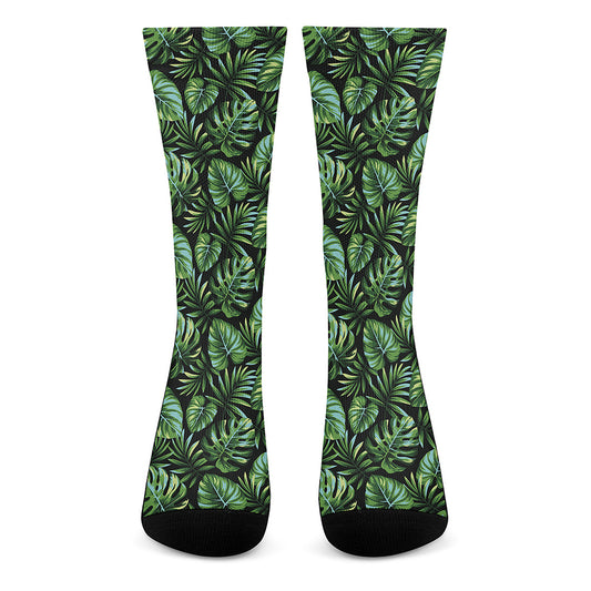 Tropical Monstera Leaves Pattern Print Crew Socks