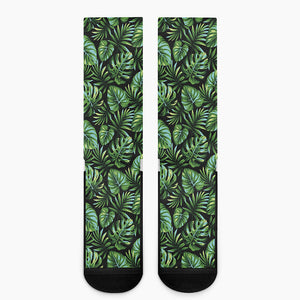 Tropical Monstera Leaves Pattern Print Crew Socks